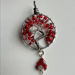 Handcrafted Red Tree of Life Pendant Necklace